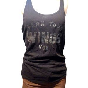 VSX Razorback Tank Size Small Black with Print Earn Your Wings VSX EUC